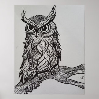 Owl on branch poster