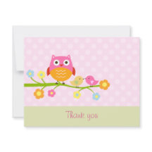 Owl on Branch Thank You Card