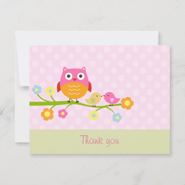 Owl on Branch Thank You Card (Front)