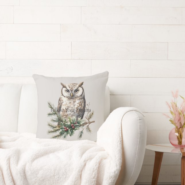 Owl on Branch  Throw Pillow (Couch)