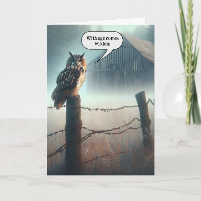 Owl On Fence Post For Getting Older Birthday Card (Front)