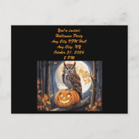 Owl on Jack-o-Lantern Halloween Invitation