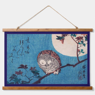 Owl on Maple Branch under Full Moon, Hiroshige Hanging Tapestry