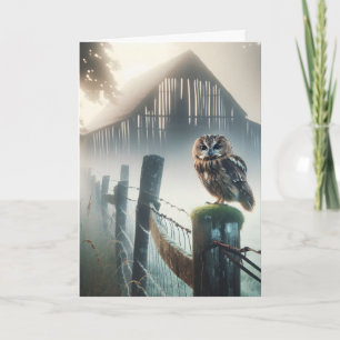 Owl On Old Fence Post For Birthday Card