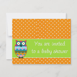 Owl on polka dots baby shower invitation