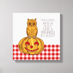 Owl on Pumpkin Gingham Pattern Canvas Print