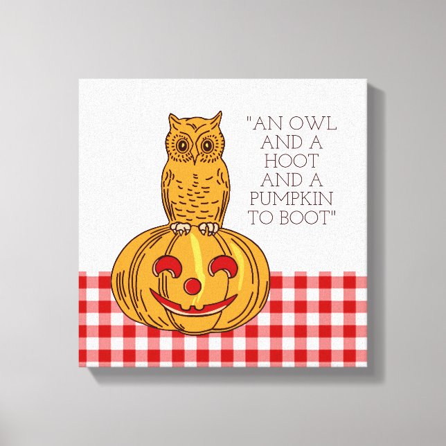 Owl on Pumpkin Gingham Pattern Canvas Print (Front)