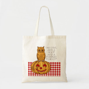 Owl on Pumpkin Gingham Pattern Tote Bag