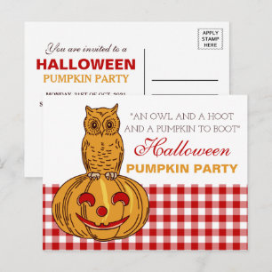 Owl on Pumpkin Halloween Pumpkin Party Invitation Postcard
