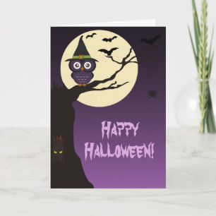 Owl on tree branch Halloween Greeting Card