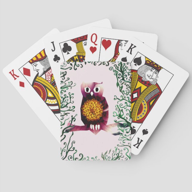 Owl, Owl Bird Floral Art  Playing Cards (Back)