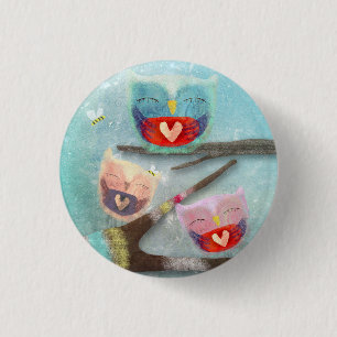 Owl Owly Owls Cute Smiling 1 Inch Round Button
