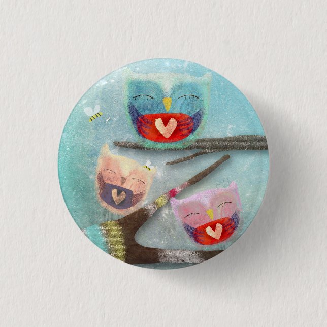 Owl Owly Owls Cute Smiling 1 Inch Round Button (Front)