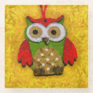 Owl painting glass coaster