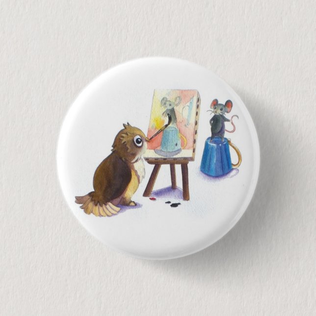 Owl Painting Mouse Portrait 1 Inch Round Button (Front)