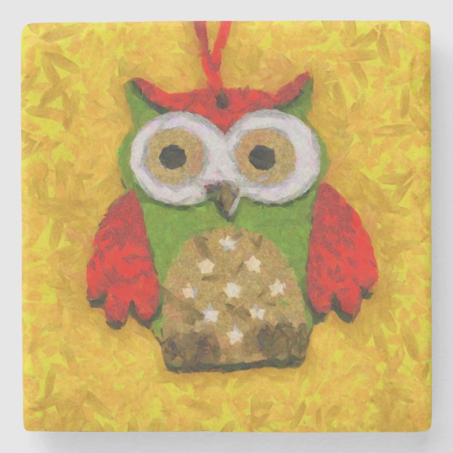 Owl painting stone coaster (Front)