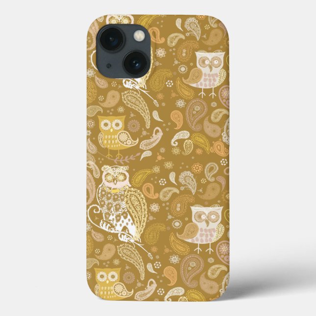 Owl paisley beige pattern Case-Mate iPhone case (Back)