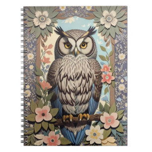 Owl Pastel Floral William Morris Inspired Notebook