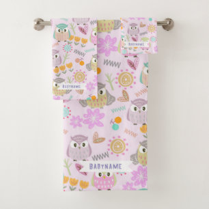 Owl Pastel Pink Bath Towel Set