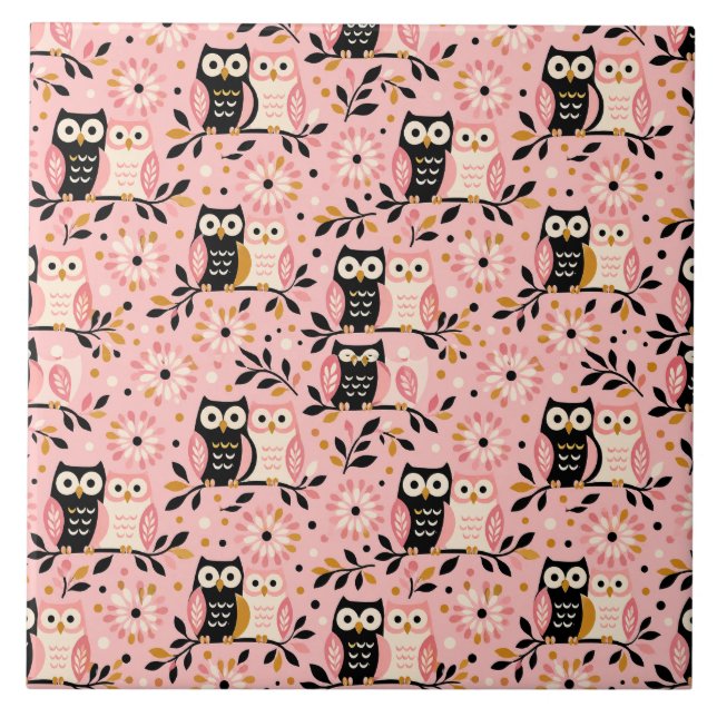 Owl Pattern Design - Illustrative, Whimsical, Natu Tile (Front)