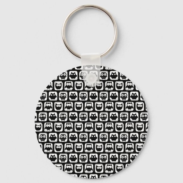 Owl Pattern in Black and White Keychain (Front)