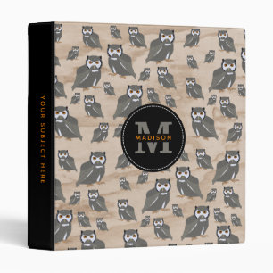 Owl Pattern & Rustic Wood Monogram  Binder