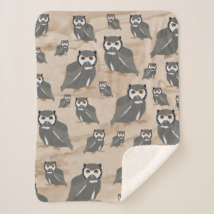 Owl Pattern & Rustic Wood   Sherpa Blanket