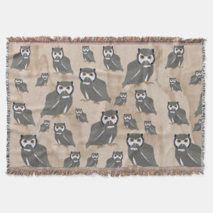 Owl Pattern & Rustic Wood   Throw Blanket