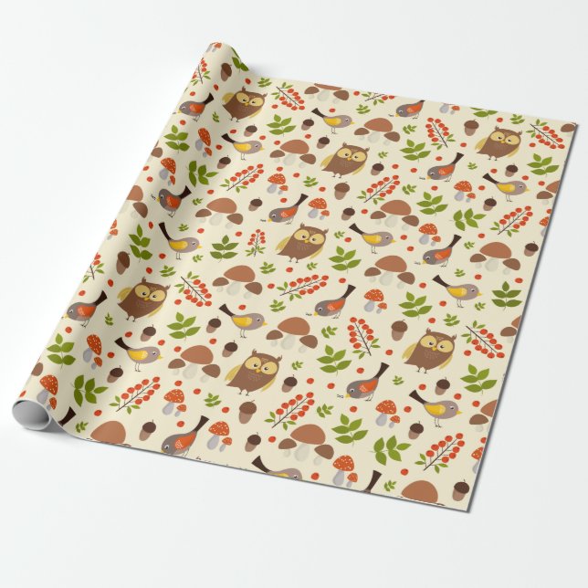 Owl Pattern Wrapping Paper (Unrolled)