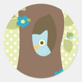 Owl Peeking Classic Round Sticker