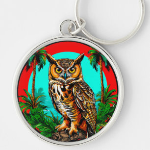 🦉 Owl Perched On Rock Tropical Scene🦉 Keychain