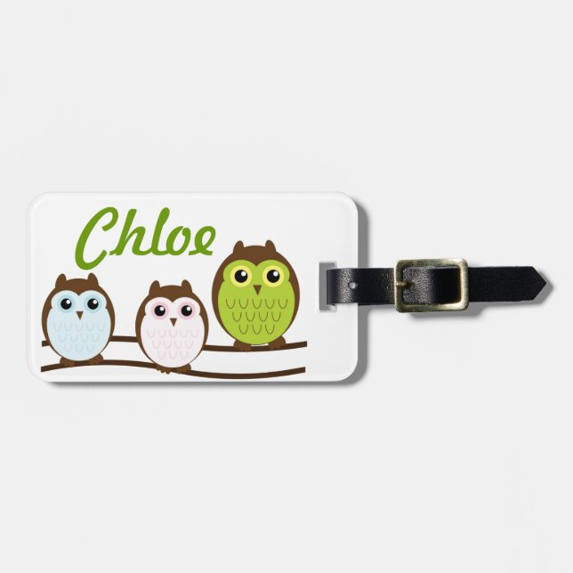 Owl Personalize Monogram Kids Teen Luggage Tag (Front Horizontal)