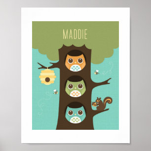 Owl Personalized Nursery Poster Print
