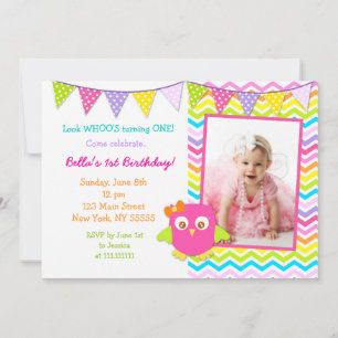 Owl Photo Birthday Party Invitation