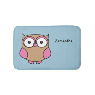 Owl Pink and Tan Personalized Bath Mat