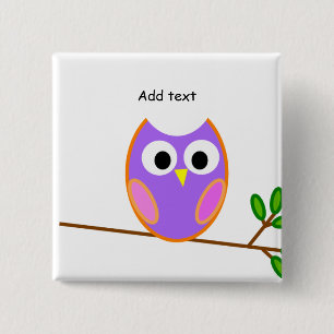 Owl: Pink & Purple Owl 2 Inch Square Button