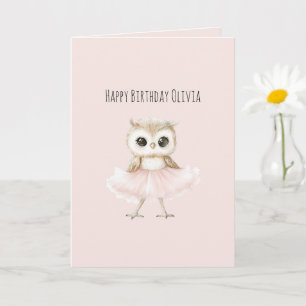 Owl Pink Tutu Birthday Card