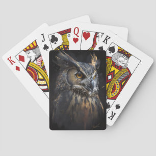 Owl Portrait Animal Nature Wildlife Dark Painting Playing Cards
