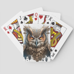 Owl Portrait Animal Painting Wildlife Outdoors Art Playing Cards
