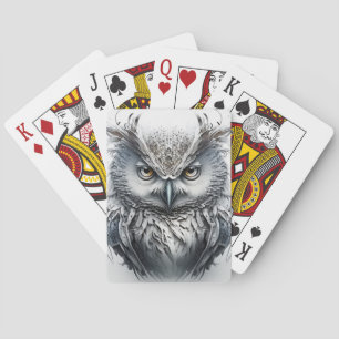 Owl Portrait Animal Painting Wildlife Outdoors Art Playing Cards