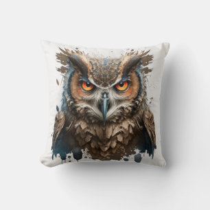 Owl Portrait Animal Painting Wildlife Outdoors Art Throw Pillow