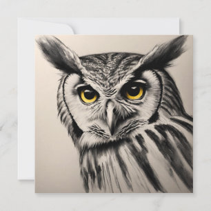 Owl portrait- charcoal sketch invitation