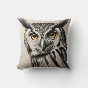 Owl portrait- charcoal sketch throw pillow