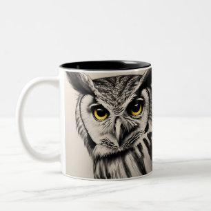 Owl portrait- charcoal sketch Two-Tone coffee mug