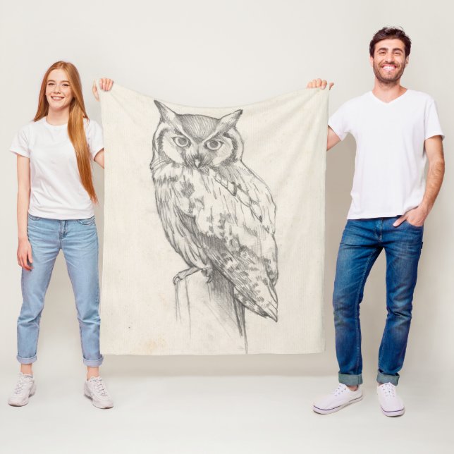 Owl Portrait - Sketch Fleece Blanket (In Situ)