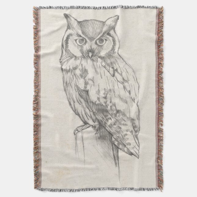 Owl Portrait - Sketch Throw Blanket (Front Vertical)