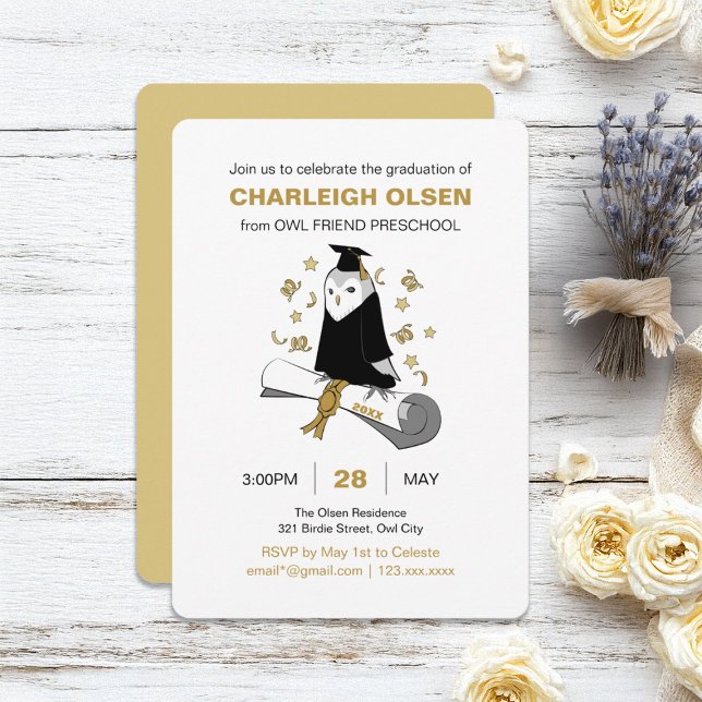 Owl Preschool / Kindergarten Graduation Party Invitation (Creator Uploaded)
