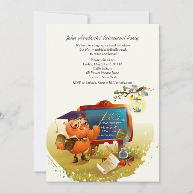 Owl Professor Retirement Party Invitation (Front)