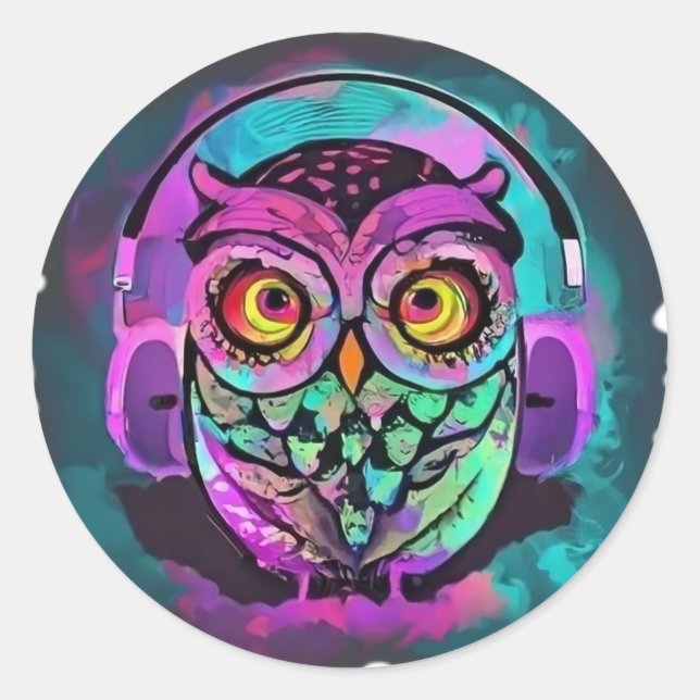 Owl - Psychedelic Classic Round Sticker (Front)