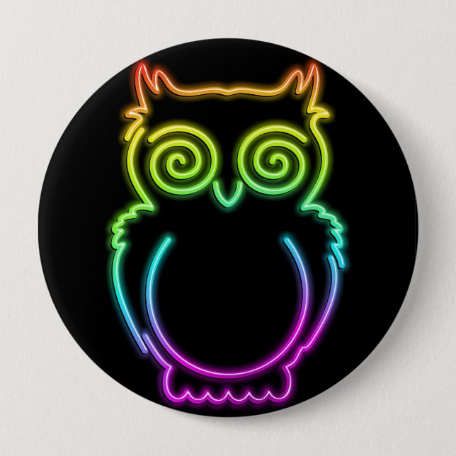 Owl Psychedelic Neon Light Button (Front)